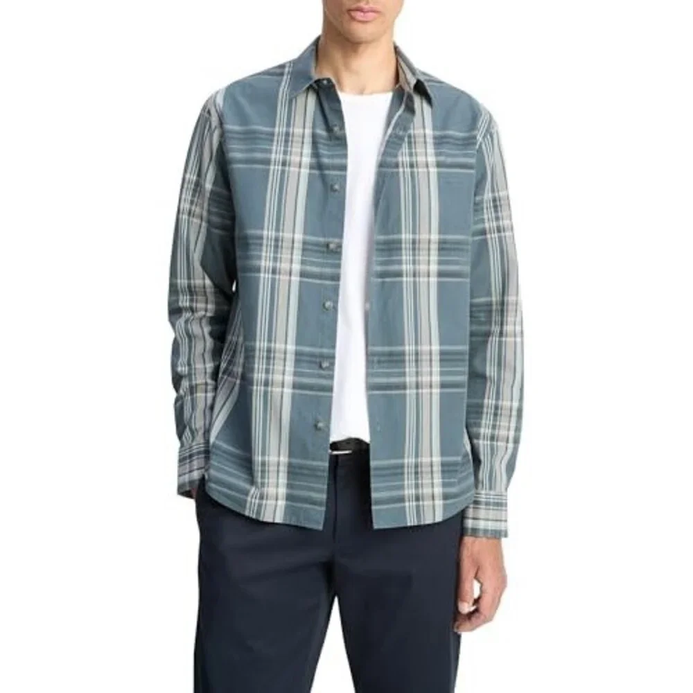Vince Lorimer Plaid Long Sleeve Shirt Men's XL Harbor Blue Combo Button Closure